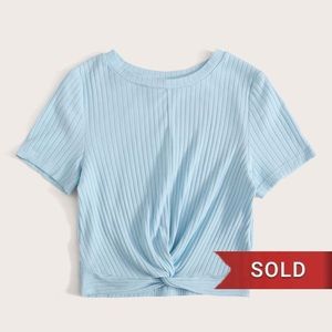 SHEIN Blue Twist Front Cropped T-Shirt Med